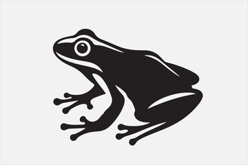 A black silhouette of a frog viewed.