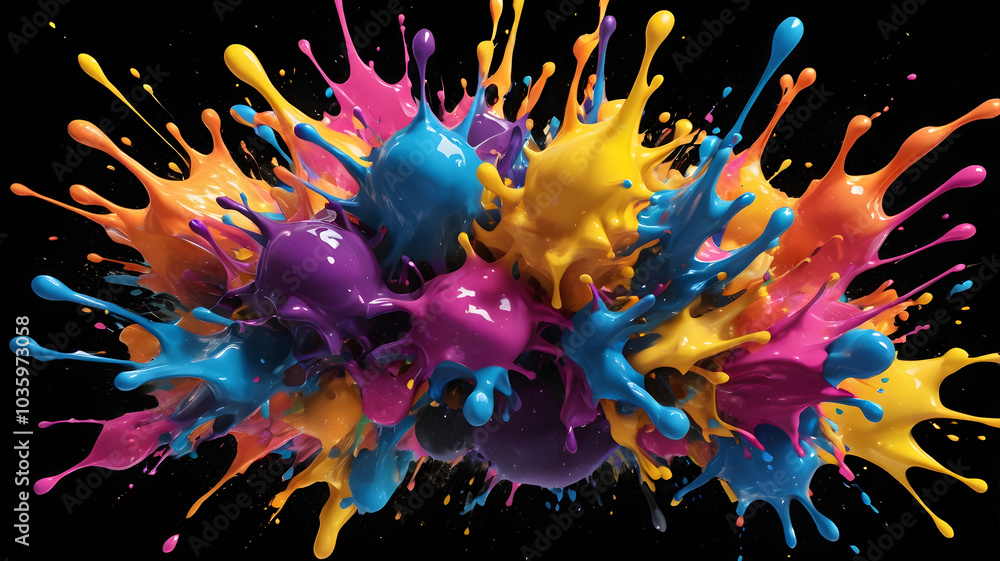Poster color explosion: a vibrant abstract composition explodes with color, capturing the energy and dynami