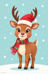 Cute reindeer wearing a Christmas hat and scarf. Generative AI