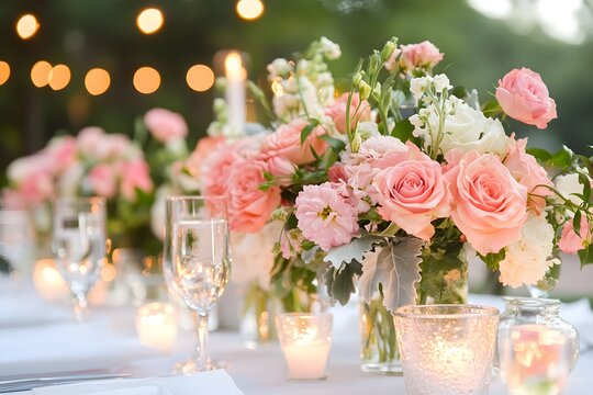 Elegant floral table setup for wedding reception