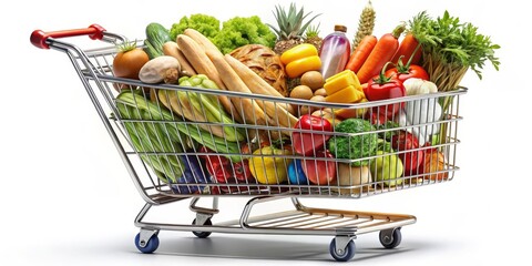 A Full Shopping Cart with Fresh Produce, 3D Render, Grocery Shopping, Shopping Cart, Produce , supermarket, groceries