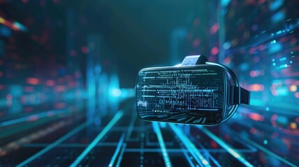 Immersive virtual reality experience in a futuristic digital landscape