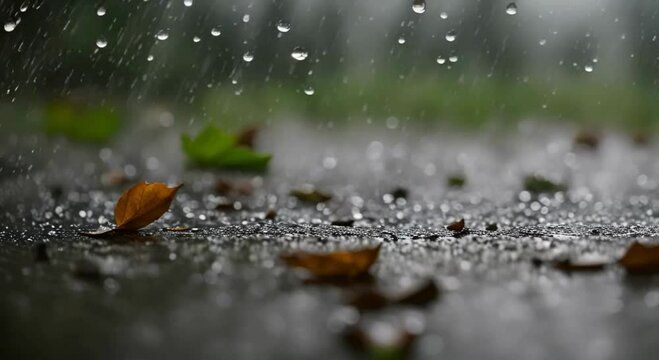 Chuva caindo em folhas.