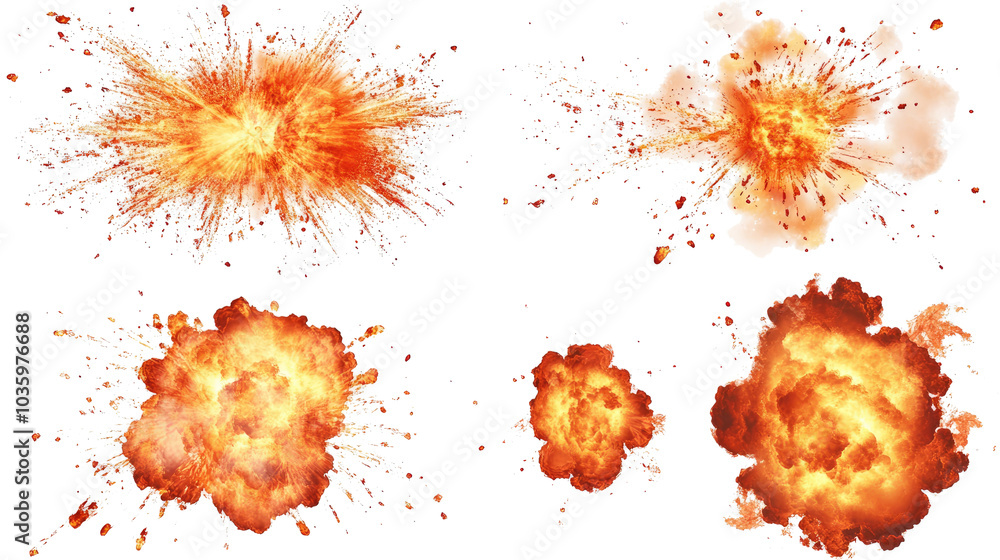 Aufkleber realistic fiery explosions on transparent background generative ai