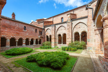 View of the cloister of the Vezzolano Abbey. It is a church in Romanesque and Gothic style, among the most important medieval monuments of Piedmont, near the village of Albugnano (Asti Province).