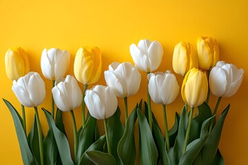 Vibrant tulips on yellow background