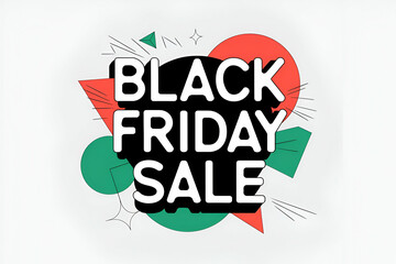 Description:** Bold text advertising a Black Friday sale with colorful geometric shapes in the background, highlighting discounts and special offers.
