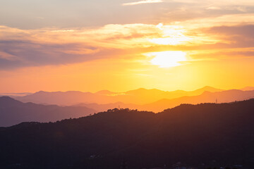 Beautiful sunset over the rolling hills of Tuscany, Italy