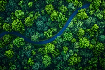 Lush green forest aerial view
