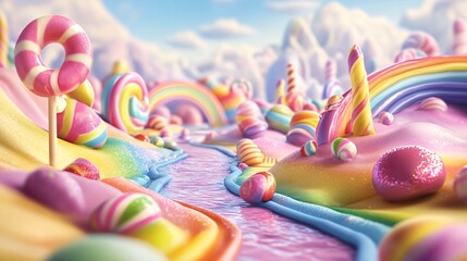 Obraz premium A whimsical landscape with a candy cane river flowing through it.