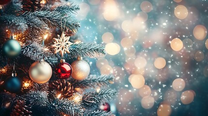 Festive Christmas Decorations and Glowing Lights in a Winter Wonderland