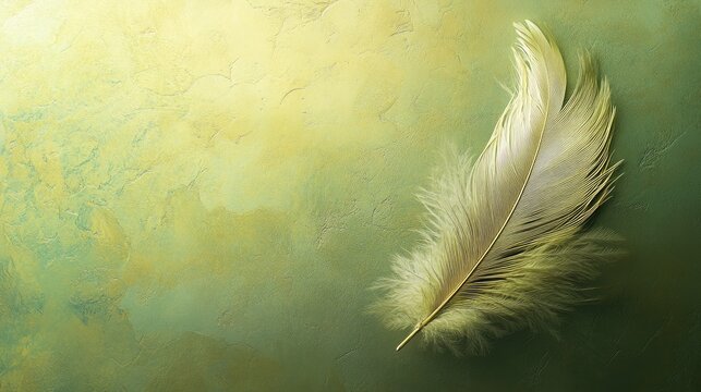 Decorative feather artwork on a soft pistachio backdrop Ideal for interior decoration and mural applications