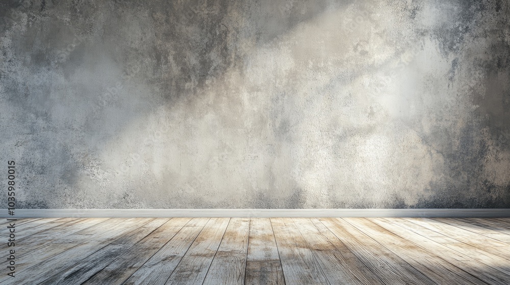 Poster 3d rendering of an empty room featuring a plaster wall and grey background