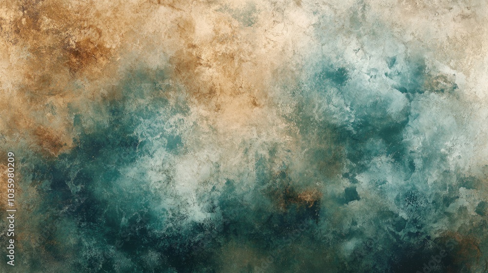 Poster abstract textured background featuring a blend of green blue and brown colors with a pleasing brushe