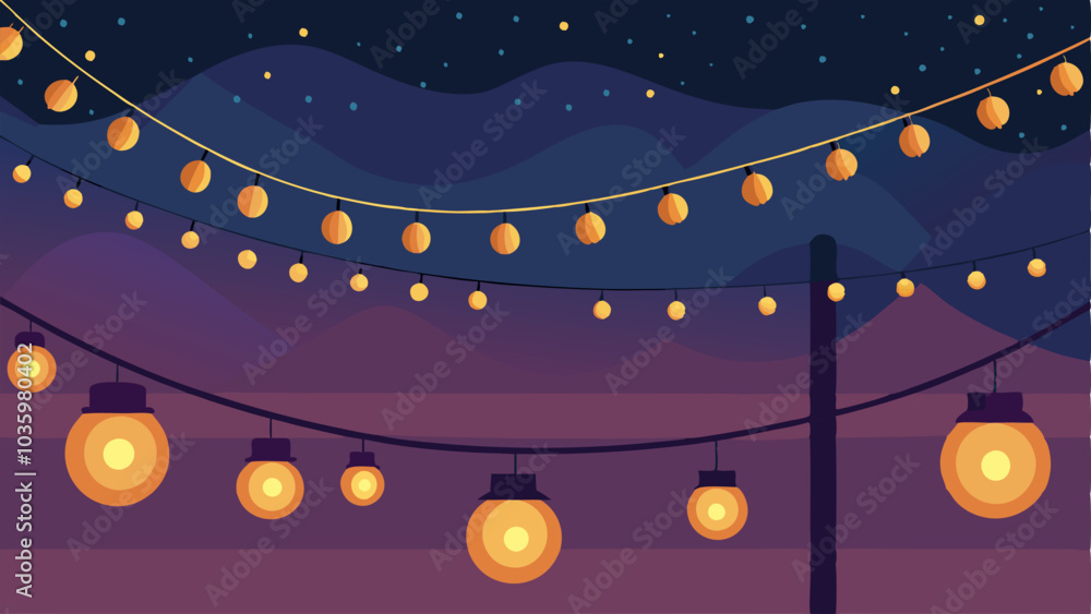 Aufkleber string lights hang from the ceiling creating a warm and inviting atmosphere in the evening.