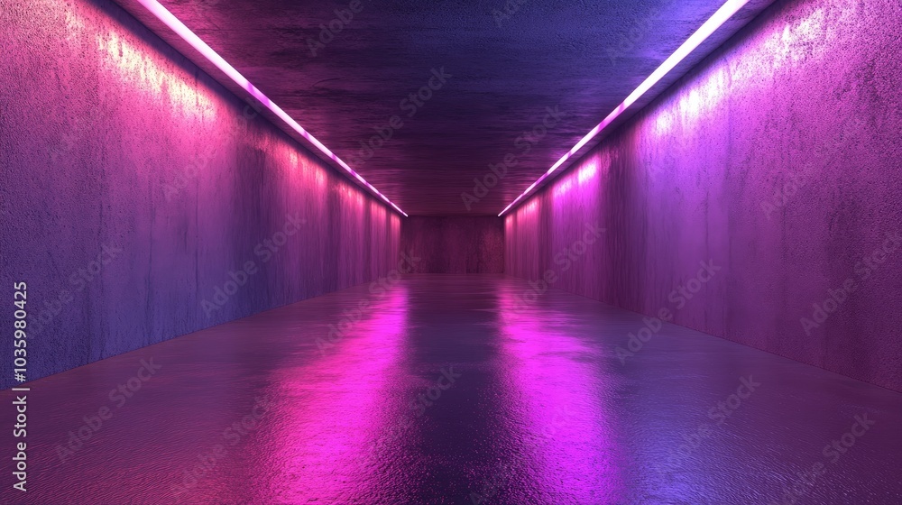 Poster empty tunnel corridor with a black light glow showcasing a cement studio background in a 3d renderin