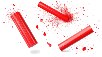 Red Chalk Pieces Exploding With Dust Effects on Transparent Background Generative AI