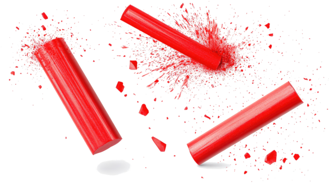 Red Chalk Pieces Exploding With Dust Effects on Transparent Background Generative AI