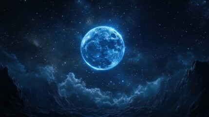 Fototapeta premium A starry night sky with a blue moon
