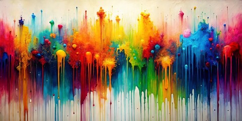 Fototapeta premium Abstract Dripping Colors - A Symphony of Hues, Painting, Abstract, Dripping Paint