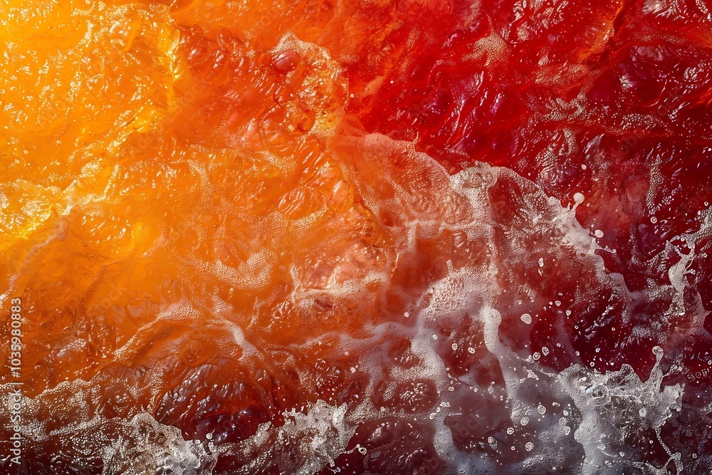 Poster abstract background of colored water with splashes and bubbles, macro