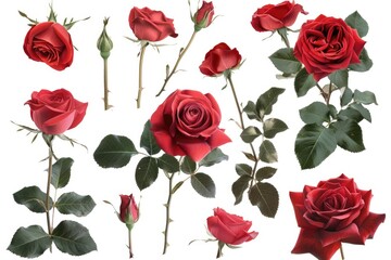 Collage of red roses on white background