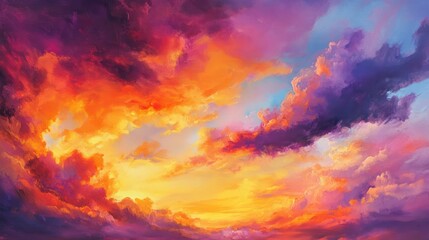 Fototapeta premium A vibrant sunset sky with shades of orange, pink, and purple blending together beautifully
