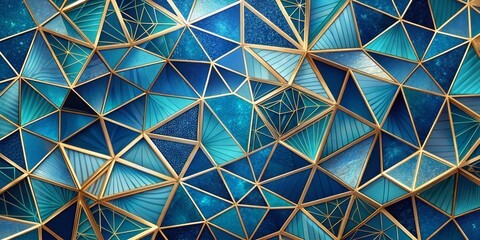 Fototapeta premium Abstract Geometric Blue and Gold Mosaic, geometric , blue , mosaic