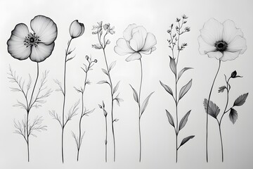 Naklejka premium Botanical line drawings 