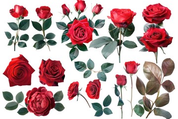 Collage of red roses on white background