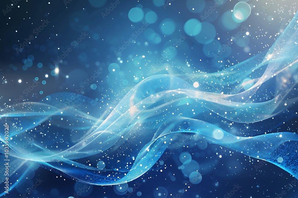 Poster abstract blue background with glowing particles. 3d rendering, 3d illustration.
