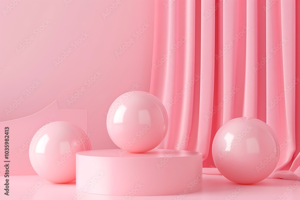 Poster abstract minimal scene with geometric forms. pink background. 3d render