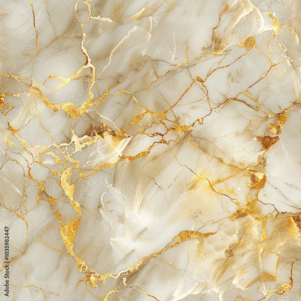 Poster luxurious white marble texture with golden veins creating an abstract pattern, perfect for adding a 