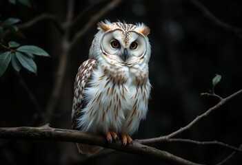 Fototapeta premium White faced Scops Owl Perched on Branch in Forest