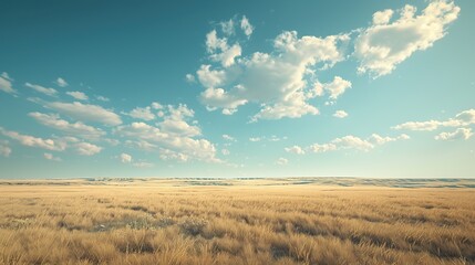 Obraz premium A vast prairie with golden grasses under a wide, open sky