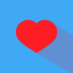 Red heart shape on a blue background casting a shadow to the right, symbolizing love and affection.
