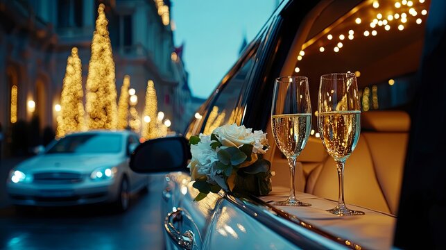 Romantic Wedding Night in a Limo with Champagne