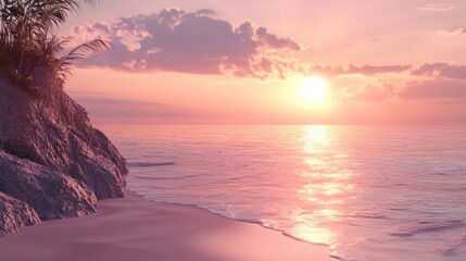 beach view, soft pink sunset
