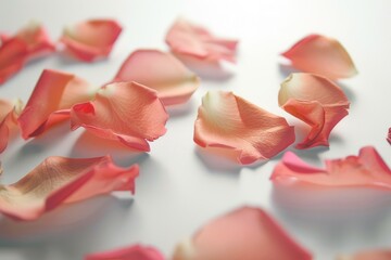 Random rose petals against white background. Great for presentations  forms and ad print.