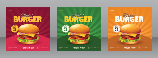 Square Special Burger Poster Template Collection For Marketing Purposes, Food Banner, Food Poster, Food Flyer, Restaurant Flyer, Restaurant Banner, Restaurant Poster, Advertisement Flyer, Ads Poster