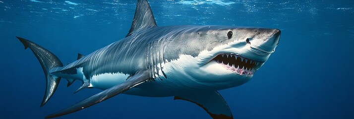 Obraz premium Great White Shark Underwater: A Powerful Predator