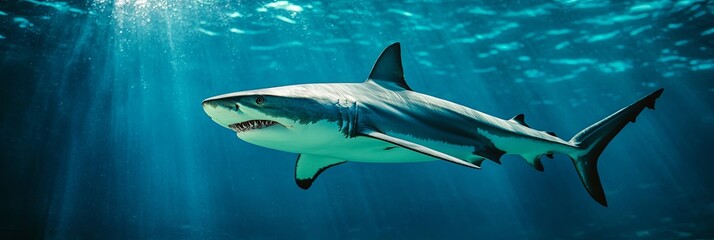 Obraz premium Shark Swimming in Blue Ocean Water - Underwater Wildlife Photography