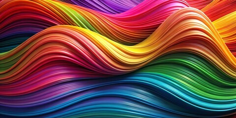 Obraz premium Abstract Rainbow Waves, 3D Rendering, Digital Art, Colorful, Gradient