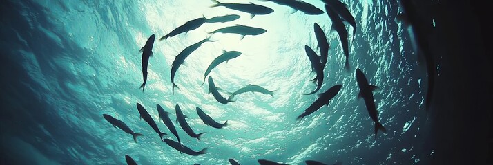 School of Fish Swimming in the Blue Ocean
