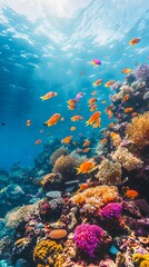 Naklejka premium Vibrant Underwater World: Colorful Fish and Coral Reef