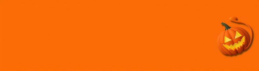 Naklejka premium Halloween pumpkin jack o lantern, banner frame border, template space card. Orange background