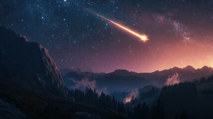 Fototapeta premium Falling star Photoshop overlay, Night sky, starlight, milky way, galaxy, space overlays, png Generative AI