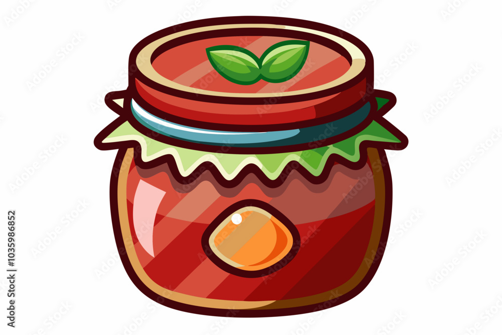 Poster Rhubarb jam in glass jar and fresh rhubarb vector illustration