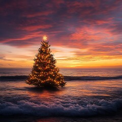 Festive Christmas Decorations and Glowing Lights in a Winter Wonderland