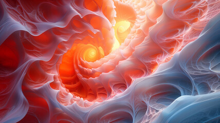 Abstract red fractal background. Abstract wave structure, organic patterns, flowing stream, 3D fractal surface, translucent foam. Dynamic liquid texture, seamless water flow, organic movement.